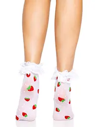 Шкарпетки жіночі з полуничним принтом Leg Avenue Strawberry ruffle top anklets One size, мереживні м - мініатюра 3
