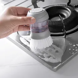 Щітка для посуду з дозатором для миючого засобу Cleaning Pot Brush з підставкою, Kitchen Master Сірий 85607 - мініатюра 8