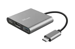 Хаб Dalyx 3-in-1 USB-С > USB-А 3.2/USB-С/HDMI Алюміній 0.1м чорний Trust teh0018432