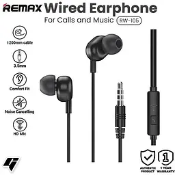 Навушники Remax with mic Wired Earphone RW-105 HD Mic - мініатюра 2
