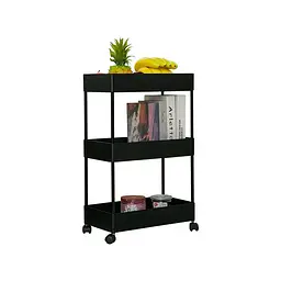Етажерка пластикова Fabrika 3 яруси на колесах Black, 40х22х66 см - мініатюра 3