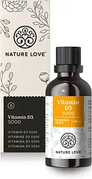 Вітамін D3 NATURE LOVE 1000 (50 мл рідини), лабораторно-протестована формула 5000 МО на краплю, в олії МСТ з кокосу, вітамін D, в