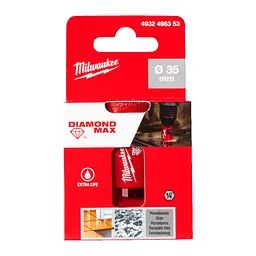 Коронка алмазна Diamond Plus/Max MILWAUKEE, діаметр 35,0мм (1/4'' Hex) (свердління з водою) - мініатюра 2