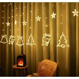 Гірлянда Штора з формами дзвіночок, ялинка, олень 12 PCS light