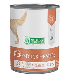 Вологий корм для дорослих собак з яловичиною та качиним серцем Nature's Protection with Beef & Duck Hearts, 800 г
