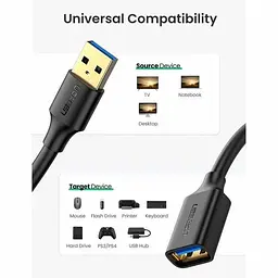 Подовжувач Ugreen USB 3.0 AM/AF штекер - роз'єм 2 м, чорний (40657) - мініатюра 2