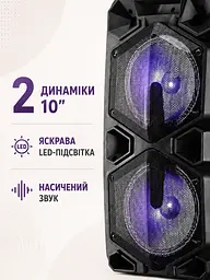 Портативна колонка валіза 2×10″ PMPO 4000 Вт з мікрофоном, пультом і LED чорна (49676161) - мініатюра 5