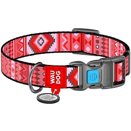 Нашийник для собак Waudog Nylon Етно червоний, з QR паспортом, пластиковый фастекс, XL, 35-58х2,5 см