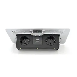 Розетка для підлоги висувна із заземленням J29L, дві розетки + 2 * USB, Input: AC 100-250V 16A, Silver - мініатюра 2