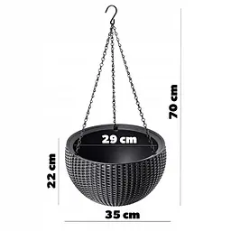 Горщик для рослин Keter Rattan Hanging Sphere з ланцюжками підвісний антрацит 8.6 л - мініатюра 9