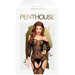 Бодістокінг з відкритими плечима та флористично-геометричним орнаментом Penthouse - Top-Notch Black - мініатюра 3