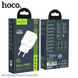 Адаптер живлення зарядний HOCO Aspiring dual port charger N4 2 USB-CB сам блок білий - мініатюра 7