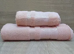 Набір турецьких бамбукових махрових рушників Zeron 50х90+70х140 Bamboo Agaс Desen персиковий 3
