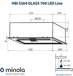 Витяжка повновбудована Minola HBI 5264 BL GLASS 700 LED Line - мініатюра 10