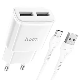 МЗП Hoco C88A Star round 2.4A (2USB-A) + кабель USB to Type-C Білий - мініатюра 2