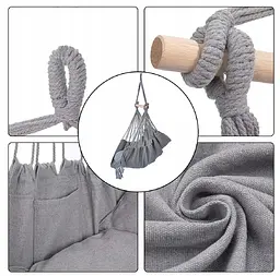 Підвісне крісло гамак бразильський Kinderkraft Boho 100 см + 2 подушки Light Grey - мініатюра 3