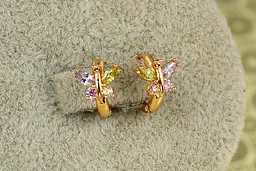 Сережки дитячі Xuping Jewelry метелик із різнокольоровими каменями 1 см золотисті