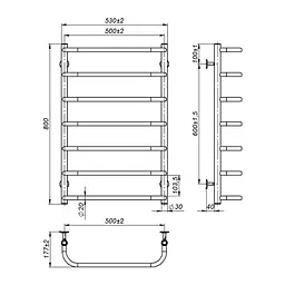 Рушникосушка водяна Onlyheat Elaro 500/800/7, Хром - мініатюра 3