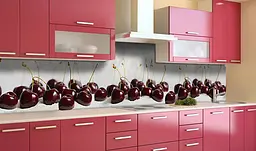 Вініловий кухонний фартух Стиглі вишні наклейка для кухні червоні ягоди Сірий 60х300 см Happy Pocket Z181675 - мініатюра 2