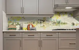 Вініловий кухонний фартух Місто і Жовті Орхідеї наклейка для кухні Абстракція Бежевий Happy Pocket Z181640 - мініатюра 4