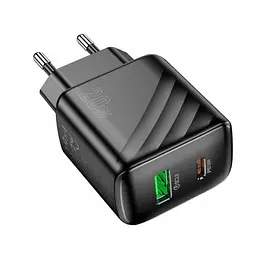 Мережевий зарядний пристрій адаптер HOCO CS25A з кабелем Type C/Type C Rico 1USB/1Type-C, 20W/3A, підтримка швидкого заряджання - мініатюра 3