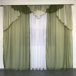 Шифонові штори з ламбрекеном оливкового кольору на тасьмі ALBO pbe0052828 - мініатюра 2