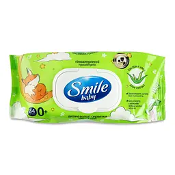 Дитячі вологі серветки Smile baby з алоє, з клапаном, 84 шт (4823071646863) - мініатюра 2