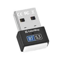Адаптер USB bloetooth, ColorWay, v5.3, чорний, Slim (CW-AD-BT53)