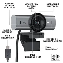 Веб-камера Logitech MX Brio 4K Graphite (960-001559) - мініатюра 6