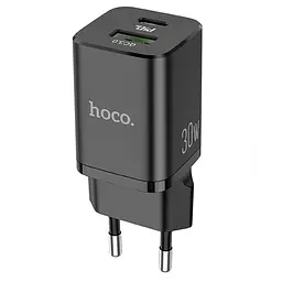 Мережевий зарядний пристрій 1 USB + Type-C Hoco N13 PD30W +QC3.0 Black - мініатюра 6