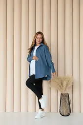 Жіноча сорочка для вагітних стилю oversize з мікровельвету Varna розмір L-XL Lullababe джинсова - мініатюра 3