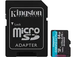 Карта пам'яті Kingston microSD C10 UHS-I U3 A2 V30 + SD Adapter 64 GB (SDCG4/64GB)