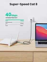 Високошвидкісний інтернет-кабель UGREEN Cat 8 Lan круглий мережевий шнур патч-корд з обплетенням RJ45 1.5 м (NW153) - мініатюра 3