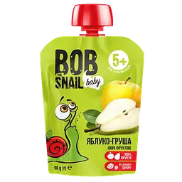 Набір фруктового пюре Bob Snail: Яблуко-Груша + Яблуко-Малина + Яблуко-банан 540 г (6 шт. х 90 г) - мініатюра 2