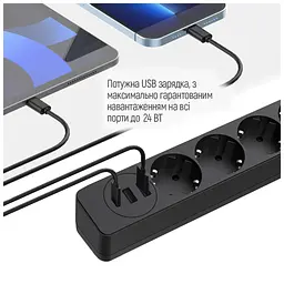 Мережевий фільтр живлення ColorWay CW-CHE432PDB, 4 розетки/3USB 2M (CW-CHE432PDB) - мініатюра 12