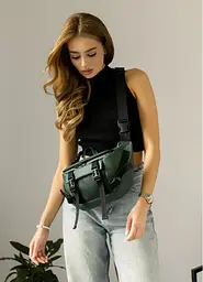Велика жіноча поясна сумка бананка Sambag DynamicDart зелена 38 × 21 × 7 см (80411007)