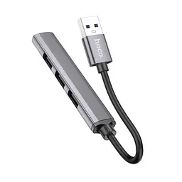 USB HUB HOCO HB26 4 in 1 adapter(USB to USB3.0+USB2.0x3) Metal Grey