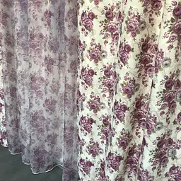 Атласні штори з фіолетовими квітами 150х270 з батистовим тюлем 400х270 ALBO pbe0052703 - мініатюра 2
