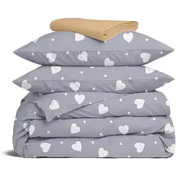 Комплект постільної білизни Cosas Calm hearts CS3 Сімейний графіт (CalmHearts_El180x30-06WarmSand_160x2)
