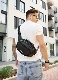 Сумка через плече бананка Sambag Flex чорна 30 × 17 × 10 см (85351001m) - мініатюра 2