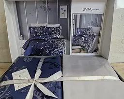 Турецька постільна білизна First Choice Cotton Satin Living Navy Blue євро - мініатюра 3