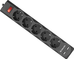 Фільтр живлення Defender DFS 751 1,8 м, 5 розеток, 2xUSB, 2.1A