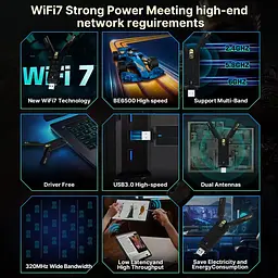 Мережевий адаптер Wi-Fi 7 USB FENVI FU-BE6500 трьохдіапазонний бездротовий mu-mimo Black (19123) - мініатюра 7