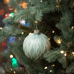 Новорічна іграшка Novogod'ko Куля 10 cм глянцева з орнаментом світло-зелена (973854) - мініатюра 2