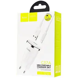 Мережевий зарядний пристрій 1USB Hoco C37A 2.4A White + USB Cable iPhone 8 - мініатюра 3