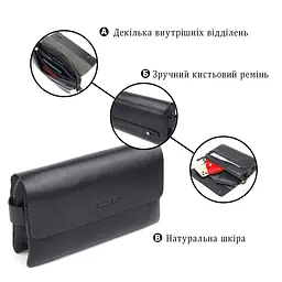 Красивий чоловічий клатч із натуральної комбінованої шкіри Canpellini 21564 чорний - мініатюра 4
