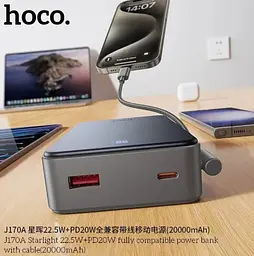 Зовнішній акумулятор HOCO J170A Starlight 22.5W+PD20W fully compatible power bank with cable(20000mAh) Metal Gray (6942007672702) - мініатюра 7