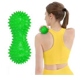 Масажний м'яч подвійний з шипами 4FIZJO Spike+ 7 x 16 см Green (P-5905973403351) - мініатюра 5
