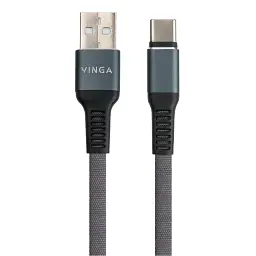 Дата кабель USB 2.0 AM to USB-C 1.0m flat nylon gray Vinga (VCPDCTCFNB1GR) - мініатюра 2