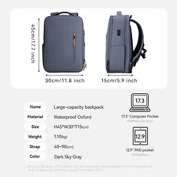 Рюкзак Mark Ryden для ноутбука 17.3 дюйма MR9202 з USB портами та ортопедичною спинкою Сірий - мініатюра 4